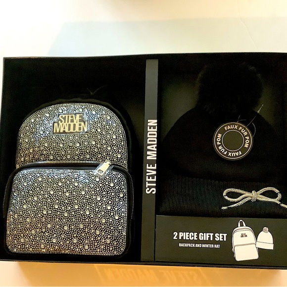 Steve Madden Handbags - Steve Madden Rhinestone Backpack & Winter Hat 2 pc. Gift Set New In Box